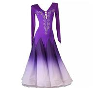 TJDWPRRD Vestiti Sala da Ballo Collo a V per Donna Gonna Prestazioni Valzer Maniche Lunghe Costume della Competizione Standard Nazionale Costumi Salsa Tango da Donna