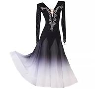 TJDWPRRD Vestiti Sala da Ballo Collo a V per Donna Gonna Prestazioni Valzer Maniche Lunghe Costume della Competizione Standard Nazionale Costumi Salsa Tango da Donna