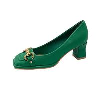 TJHRJTY Scarpe con Tacco Donna Women's Heels Fall French Vintage Horse Street Buckle Square Toe Shallow Heel Oversize Shoes(Green,43 EU)
