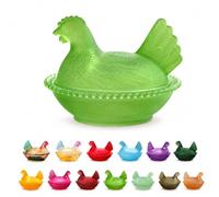 TJKK Piatto portaoggetti in vetro a forma di gallina, in stile vintage, con coperchio, multiuso, per cucina, bancone, camera da letto, comò, decorazione per la casa, idea regalo pasquale (12 x 8 cm