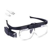 TJLVYCNB Rechargeable Head Mounted Light Magnifying Glasses, Hands Free Head Magnifier with 2 LED Lights And 3 Detachable Lenses, for Reading, Jewelry Appraisal, Watch Repair