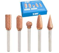 TJR® Set di frese in carburo con testa da 3/8" con gambo da 1/4" 5 pezzi e rivestimento ULTRACo - Doppio taglio. Per acciaio, acciaio inossidabile, acciaio temprato e alluminio, legno per applicazioni