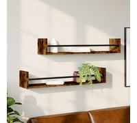 TJROO Mensola Galleggiante Scaffale Espositivo Mensole Pensili 2 pz Ripiano a Parete Scaffale ad Angolo con Asta Decorazione per Pareti Vuote Design Salvaspazio Rovere Fumo 80x16x14 cm