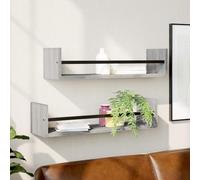 TJROO Mensola Galleggiante Scaffale Espositivo Mensole Pensili 2 pz Ripiano a Parete Scaffale ad Angolo con Asta Decorazione per Pareti Vuote Design Salvaspazio Grigio Sonoma 60x16x14 cm