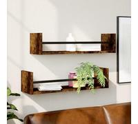TJROO Mensola Galleggiante Scaffale Espositivo Mensole Pensili 2 pz Ripiano a Parete Scaffale ad Angolo con Asta Decorazione per Pareti Vuote Design Salvaspazio Rovere Fumo 60x16x14 cm