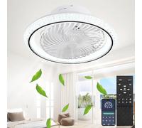 TJSC 49cm Ventilatore da Soffitto con Luce e Telecomando, Silenzioso Lampadario Ventilatore LED, Rotante a 360°, 6 velocità, 72W Plafoniera con Ventilatore per Camera da Letto Soggiorno, Nero