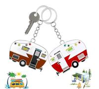 TJYAEKLTD Portachiavi per roulotte, pratico ed elegante Happy RV Camper, portachiavi da campeggio per gli amanti, rosso e marrone, Taglia unica
