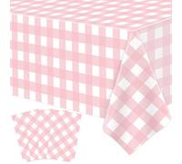TJYJOY Confezione da 4 tovaglie a quadri rosa e bianche a scacchi, rettangolari, per Pasqua, San Valentino, per San Valentino e feste di compleanno, 130 x 214 cm
