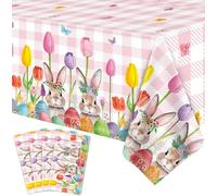 TJYJOY Confezione da 4 tovaglie pasquali primaverili tulipani bufalo pasquali coniglietto pasquale tovaglia usa e getta rettangolare per Pasqua, decorazioni pasquali per picnic, feste primaverili e