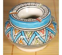 TK B&D Posacenere marocchino azzurro con motivi geometrici e berberi, coperchio antiodore realizzato e dipinto a mano