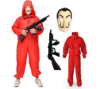 TK Gruppe Timo Klingler Set di 3 costumi - Casa del denaro 3 in 1 unisex per adulti unisex con maschera Dali Salvador, fucile, per carnevale e Halloween (M-L / 160-180 cm) - 3 pezzi
