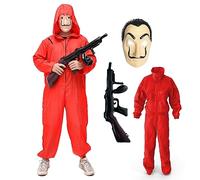 TK Gruppe Timo Klingler Set di costumi - House of Money per adulti unisex con maschera di Salvador Dalì, pistola gonfiabile, tuta rossa per Carnevale e Halloween