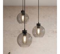 TK Lighting Lampada a sospensione Cubus, Ø 50 cm, a 3 luci, grigio fumo, vetro TK Lighting