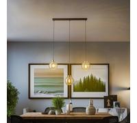 TK Lighting Lampada a sospensione Devi, ambra, 3 luci, trave TK Lighting