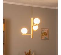 TK Lighting Lampada a sospensione Estera, vetro opalino, legno, 3 luci 6799