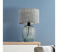 TK Lighting Lampada da tavolo Melody, altezza 48 cm, vetro grigio fumo, tessuto grigio TK Lighting