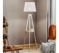 TK Lighting Lampada da terra Vaio Base in legno a tre gambe, paralume bianco TK Lighting