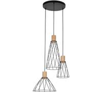 TK Lighting Modesto lampada sospesa 3x10 W nero-legno 10188
