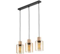 TK Lighting Orson lampada sospesa 3x15 W nero-legno-ambra 4568
