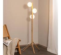 TK Lighting Piantana Estera, vetro opalino, struttura in legno, 132 cm, a 3 luci TK Lighting
