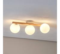 TK Lighting Plafoniera Estera, vetro opalino, legno, 3 luci TK Lighting