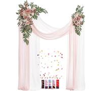 Tkasniy Fiori artificiali per archi nuziali (confezione da 4), 2 festoni con rose bianche e 2 tende ad arco e 5 cannoni coriandoli per sfondo cerimoniale