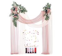 Tkasniy Fiori artificiali per archi nuziali (confezione da 4), 2 festoni con rose bianche e 2 tende ad arco e 5 cannoni coriandoli per sfondo cerimoniale