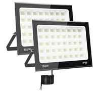 Tkdaksy 2 Pezzi Faro LED Esterno 150W, 2M Cavo Bianco Freddo 6500K,IP66 Impermeabile, 15000LM Faretti LED Esterno, per Giardini, Terrazze, Cortili, Balconi, Parchi, Garage, Fabbriche