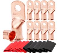 TKDMR 10 pezzi da 1/0 AWG-5/16" anse per batteria, anse in filo di rame, terminali per cavi per batteria, terminali tubolari ad anello, anse per cavi a crimpare AWG, connettori terminali per batteria con tubi termorestringenti 3:1