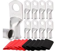 TKDMR 10pcs 1/0 Awg-3/8 "Anello Marine Grade Rame Capicordi, con 3:1 termorestringente, estremità del cavo della batteria UL, capicorda per cavi pesanti, occhielli in rame stagnato, terminali tubolari ad anello