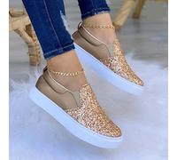 TKer Scarpe Casual da Donna Moda Paillettes Scarpe, Sneakers Slip-on alla Moda per Mocassini Piatti da Donna, Traspirante Slip-On Mocassini Bassi(Size:42 EU,Color:Oro Rosa)