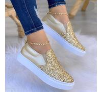 TKer Scarpe Casual da Donna Moda Paillettes Scarpe, Sneakers Slip-on alla Moda per Mocassini Piatti da Donna, Traspirante Slip-On Mocassini Bassi(Size:41 EU,Color:Oro)