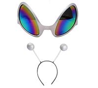 Tkidplw Alien - Set fascia e occhiali, arcobaleno | Cerchietti con testa a sfera glitterata, fasce per capelli, accessori divertenti per costume alieno, costume a tema spaziale