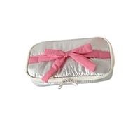 Tkidplw Astuccio grande con fiocco, ad alta capacità, per penne, matite, organizer da viaggio, per studenti, donne, scuola, ufficio, materiale scolastico, Argento