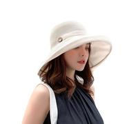 Tkidplw Cappello da sole a tesa larga con fodera in legno con bottoni stampati parasole da pescatore da spiaggia cappelli da pesca per donna elegante cappello da sole a tesa larga da spiaggia