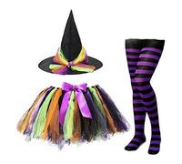 Tkidplw Costume da strega di Halloween, cappello da mago a punta, calze sopra il ginocchio, set di gonne tutù per Natale, cosplay, accessori per feste per bambini e ragazze, costume da cosplay
