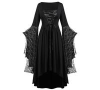 Tkidplw Costume rinascimentale da donna gotik, abito lungo medievale con maniche a tromba, strega, vampiro, abito medievale, con maniche a tromba