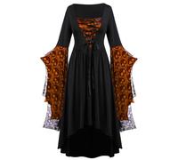Tkidplw Costume rinascimentale da donna gotik, abito lungo medievale con maniche a tromba, strega, vampiro, abito medievale, con maniche a tromba