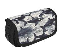 TKJMCSW Astuccio di grande capacità con cerniera a forma di balena assassina, astuccio multifunzione con 3 scomparti per penne in tessuto per adulti per donne e uomini, organizer portatile per