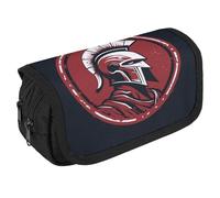 TKJMCSW Astuccio di grande capacità con cerniera a forma di casco spartano rosso, astuccio multifunzione con 3 scomparti, borsa per trucco in tessuto per adulti per donne e uomini, organizer per
