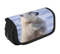 TKJMCSW Astuccio di grande capacità con cerniera a forma di orso polare, astuccio multifunzione con 3 scomparti, borsa per trucco in tessuto per adulti per donne e uomini, organizer per forniture per