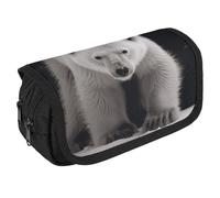 TKJMCSW Astuccio di grande capacità con cerniera a forma di orso polare, astuccio multifunzione con 3 scomparti, borsa per trucco in tessuto per adulti per donne e uomini, organizer per forniture per