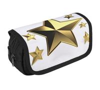 TKJMCSW Astuccio di grande capacità con cerniera a forma di stella dorata, astuccio multifunzione con 3 scomparti, borsa per trucco in tessuto per adulti per donne e uomini, organizer per forniture