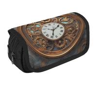TKJMCSW Astuccio di grande capacità con cerniera arrugginito Steampunk orologio portapenne multifunzionale con 3 scomparti borsa per trucco in tessuto per adulti per donne uomini organizer per