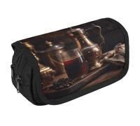 TKJMCSW Astuccio di grande capacità con cerniera, astuccio multifunzionale per matite da caffè turco, con 3 scomparti, per adulti, in tessuto, per donne e uomini, organizer portatile per cancelleria