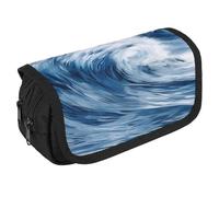 TKJMCSW Astuccio di grande capacità con cerniera blu Wave Art Pencil Pouch multifunzionale con 3 scomparti per adulti in tessuto borsa per trucco per donne uomini organizer per forniture per ufficio