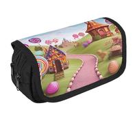 TKJMCSW Astuccio di grande capacità con cerniera Candy Land Astuccio multifunzione con 3 scomparti per adulti in tessuto per trucco per donne e uomini, organizer per forniture per ufficio
