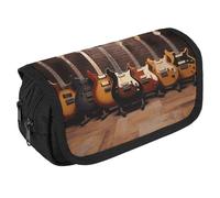 TKJMCSW Astuccio di grande capacità con cerniera collezione chitarra, astuccio multiuso con 3 scomparti per matite in tessuto per adulti borsa per cosmetici per donne e uomini organizer per la
