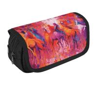 TKJMCSW Astuccio di grande capacità con cerniera con personaggio di cavallo dipinto astuccio multifunzionale con 3 scomparti borsa per trucco in tessuto per adulti per donne uomini organizer per