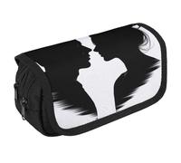 TKJMCSW Astuccio di grande capacità con cerniera con silhouette di due facce astuccio multifunzionale con 3 scomparti per adulti in tessuto per trucco per donne e uomini, organizer per forniture per